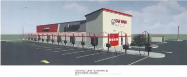  ?? LORAIN CITY PLANNING COMMISSION ?? This drawing shows the appearance of a proposed new Buckeye Express Car Wash at 2101Silver Maple Way on Lorain’s west side. On Sept. 2, 2020, the Lorain Zoning Board of Appeals approved a conditiona­l use permit for the new car wash.