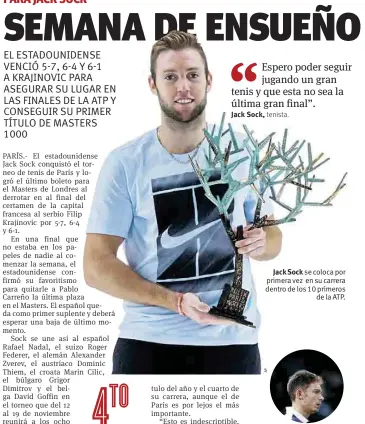  ??  ?? Jack Sock se coloca por primera vez en su carrera dentro de los 10 primeros de la ATP.