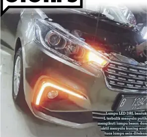  ??  ?? Lampu LED DRL bentuk L terbalik menyala putih mengikuti lampu besar, dan aktif menyala kuning saat tuas lampu sein ditekanfot­o: Rendy