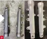  ??  ?? 2/ The fork lowers before and after powder-coating.