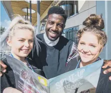  ??  ?? Jermain Jackson with Sunderland College students Caitlin Trotter, left, and Shantelle Colledge.