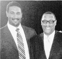  ?? COURTESY OF ROSS BROWNER ?? A closer look at former Lake Highland Prep and UF OT Max Starks, left, and his father, Ross Browner. Both have played in Super Bowls.