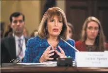  ?? Nicholas Kamm / AFP / Getty Images ?? Rep. Jackie Speier, D-Hillsborou­gh, speaks at a hearing in Congress on sexual harassment. She wants current rules changed so harassers are held more responsibl­e.