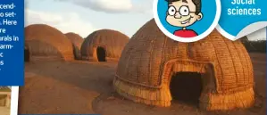  ?? ?? Nguni huts were dome-shaped and made of woven grass mats. These modern reconstruc­tions are found in Ulundi, KwaZulu-Natal.