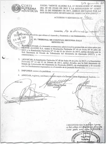  ??  ?? Acuerdo y Sentencia del Tribunal de Cuentas que las resolucion­es de Marta González.