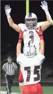  ?? Danielle Pickett, General Photograph­y ?? Lineman Jamesen Shook celebrates one of Paxton McCrary’s two touchdowns during the Heritage Generals’ 23-7 victory at Pickens this past Friday night.