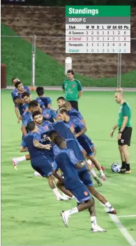  ??  ?? Al Duhail players during a training session on Thursday.