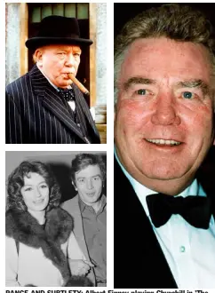  ??  ?? RANGE AND SUBTLETY: Albert Finney playing Churchill in ‘The Gathering Storm’ (top right), with his second wife, French actress Anouk Aimee; and in London in 2001