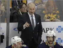  ?? GENE J. PUSKAR - THE ASSOCIATED PRESS ?? FILE - Buffalo Sabres’ head coach Ralph Krueger stands behind his bench during the first period of the team’s NHL hockey game against the Pittsburgh Penguins in Pittsburgh, in this Saturday, Feb. 22, 2020, file photo.