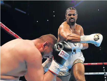  ?? Picture: GETTY IMAGES ?? CALLING IT A DAY: Former world heavyweigh­t champion David Haye, seen here knocking down Arnold Gjergjaj of Switzerlan­d, yesterday announced his retirement from the fight game