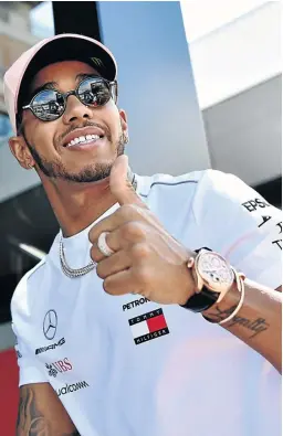  ?? /DAN MULLAN/GETTY IMAGES ?? Lewis Hamilton of Mercedes gives a thumbs up ahead of the Monaco F1 Grand Prix at Circuit de Monaco in Monte Carlo. The main race is on Sunday.