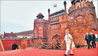  ??  ?? Prime Minister Narendra Modi shared this image on Twitter from the Independen­ce Day celebratio­ns at the Red Fort on Saturday. n