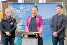  ?? ?? Minister for Social Developmen­t and Employment Carmel Sepuloni announced a $30 million North Island Weather Events Response and Recovery Package and a $200,000 local tourism grant in Thames last Tuesday.