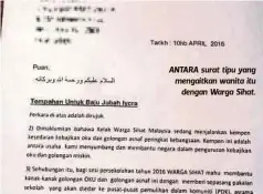  ??  ?? ANTARA surat tipu yang mengaitkan wanita itu
dengan Warga Sihat.