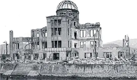  ?? PICTURES COURTESY OF THE INTERNATIO­NAL COMMITTEE OF THE RED CROSS (ICRC) ?? A majestic building in the city of Hiroshima, before and after a massive bomb that devastated the city in 1945. It is later known as the Atomic Bomb Dome or Genbaku Dome.