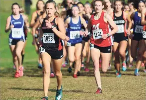  ?? Christian Abraham / Hearst Connecticu­t Media ?? Greenwich's Mari Noble leads the pack during Class LL cross country championsh­ip action last year in Manchester.