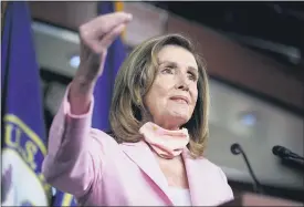  ?? SUSAN WALSH — THE ASSOCIATED PRESS ?? House Speaker Nancy Pelosi of Calif., speaks during a news conference on Capitol Hill in Washington on Saturday.