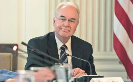  ?? AP PHOTO ?? HIGH FLYER: Secretary of Health and Human Services Tom Price, seen Thursday at a White House event, resigned yesterday after racking up a million-dollar tab for charter and military flights this year.