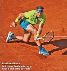  ?? ?? Rafael Nadal broke
Botic van de Zandschulp’s serve twice in each of the three sets