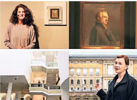  ?? SCREENSHOT­S: YOUTUBE ?? Nicole Oversoh (Kunstpalas­t, o.) spricht über ein Bildnis Caspar David Friedrichs, Annkathrin Schwedhelm (K21, u.) lädt zum Online-Rundgang.