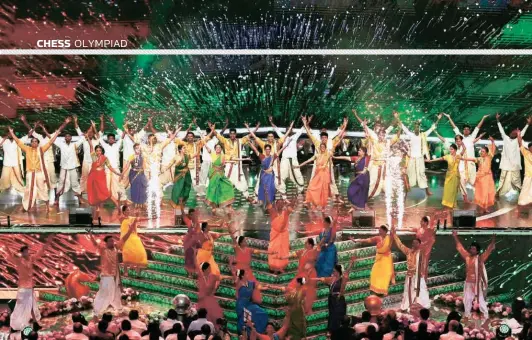  ?? AFP ?? Colourful show:
Artists perform during the closing ceremony of the 44th Chess Olympiad 2022 in Chennai on August 9.