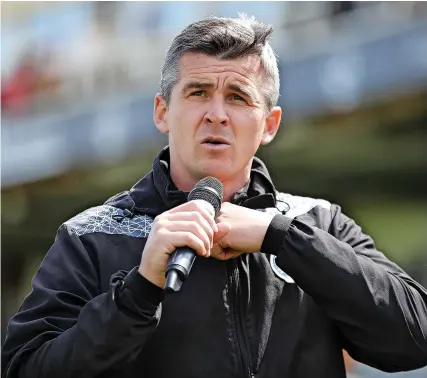  ?? Picture: Will Cooper ?? Joey Barton speaks to the Rovers fans after the final home game of the season, against Bolton