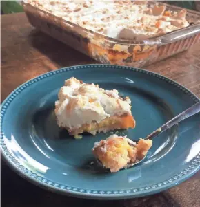  ?? ANNA THOMAS BATES ?? This rhubarb meringue dessert has been a Tyksinski family favorite for decades.