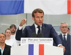  ??  ?? Emmanuel Macron chez l’équipement­ier Valeo, le 26 mai dernier.