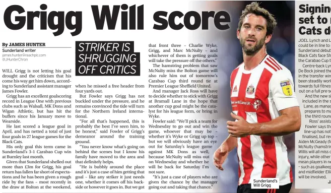  ??  ?? Sunderland’s Will Grigg