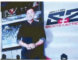  ??  ?? ABS-CBN head for Sports Marketing Chris Wong accepts the award via a video message