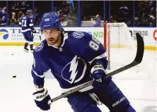  ?? Bruce Bennett / Getty Images ?? Nikita Kucherov of the Lightning, who missed 32 games with a lower-body injury, had two assists in a win over the Flames.