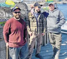  ?? DAVID JALA • CAPE BRETON POST ?? Lobster fishing season is set to start Sunday and the crew of the Glace Bay-based Captain Crazy couldn’t be happier. Above, the crew took some time out from their preparatio­ns to have a few laughs on the dock. Pictured from left are Justin Marchand, Keagan Muise and Ronnie Melnick.