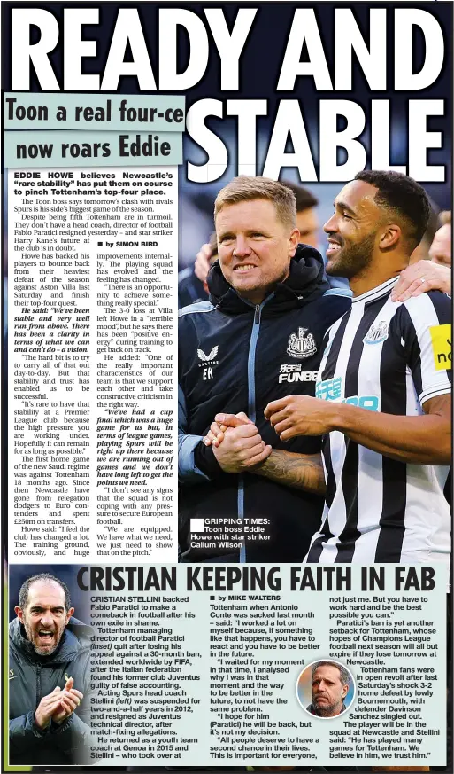  ?? ?? ■ GRIPPING TIMES: Toon boss Eddie Howe with star striker Callum Wilson