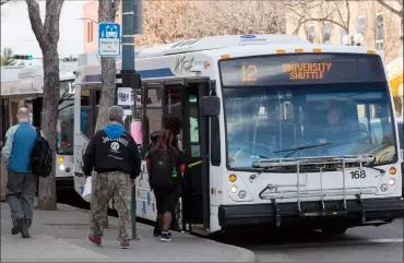  ?? Herald photo by Greg Bobinec ?? Lethbridge Transit requested Monday that city council apply for grant funding to help acquire seven new electric buses for the city which would save an estimated $31,000 per year per bus cost in savings.