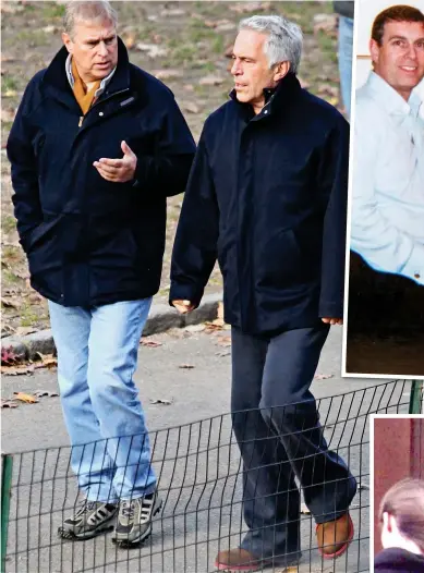  ??  ?? Friends: Prince Andrew with Jeffrey Epstein in New York’s Central Park in 2010