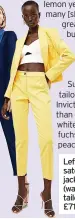  ?? ?? Left: Karen Millen cotton sateen cut away tailored jacket in yellow, £103.20 (was £129); cotton sateen tailored slim leg trouser, £71.20 (was £89)