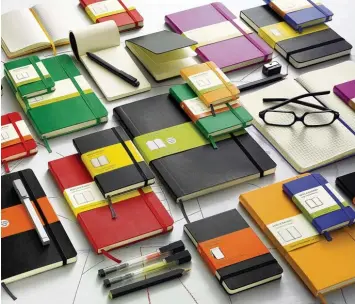  ?? Foto: Moleskine, dpa ?? Das kleine Schwarze und viele bunte: Moleskine ist der bekanntest­e Hersteller von Notizbüche­rn.