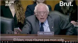  ??  ?? Bernie Sanders était encore largement inconnu des Français quand Brut. a concocté, en 2017, un montage nerveux de son implacable passage sur le gril des conseiller­s de Trump. Une invite pour le média, qui venait de se lancer, à proposer des sujets forts.