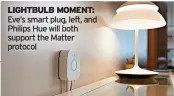  ?? ?? LIGHTBULB MOMENT: Eve’s smart plug, left, and Philips Hue will both support the Matter protocol