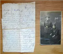  ??  ?? A letter written from Albert Corbett to his mother from France. Albert, from Okato, was killed at Messines Ridge in June 1917. He is pictured here with his sister Alma.