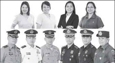  ??  ?? The 2018 Metrobank Foundation Outstandin­g Filipinos (top row, from left): Mary Jane Ramo; Alma Janagap; Carla Dimalanta; Aimee Marie Gragasin; (bottom row, same order) Major Francis Señoron, PA; Lieutenant Colonel Thomas Ryan Seguin, PAF; Lieutenant Colonel Danilo Facundo PN (M); Police Senior Superinten­dent Pascual Muñoz; Police Senior Inspector Dennis Ebsolo, and Senior Police Officer 1 Aida Awitin.