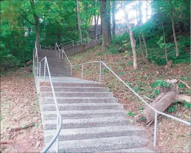  ?? Contribute­d photo / Greg Martin, Ansonia City Hall ?? Ansonia’s East Main Street staircase — known as the Ansonia Cliff Walk and the Library Stairs — constructe­d some 150 years ago, has received a significan­t sprucing up and more repairs are on the way.