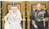  ?? FOTO: GEOFF PUGH/ DPA ?? Queen Elizabeth II. und Prinz Philip während einer Rede der Königin im Jahr 2013.