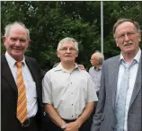  ??  ?? ABOVE: John Falvey, John Conway and Peter Baily reliving the memories of school at the Green reunion on Friday.