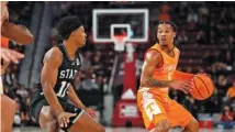  ?? TENNESSEE ATHLETICS PHOTO ?? Tennessee sophomore guard Zakai Zeigler scored a career-high 24 points Tuesday night in leading the No. 9 Volunteers past Mississipp­i State 70-59 in Starkville.