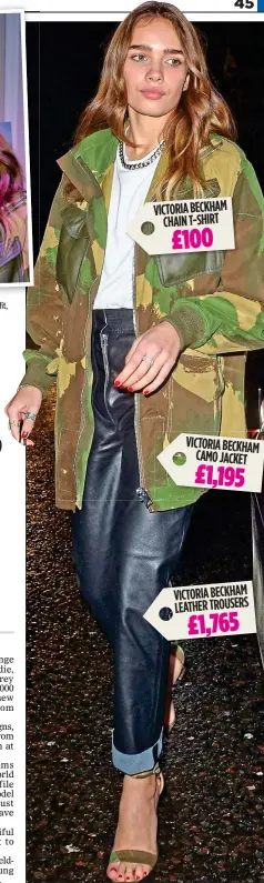  ??  ?? VICTORIA BECKHAM CHAIN T-SHIRT £100 VICTORIA BECKHAM CAMO JACKET £1,195 VICTORIA BECKHAM LEATHER TROUSERS £1,765