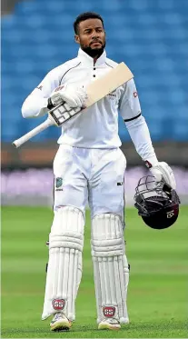  ?? PHOTOS: GETTY IMAGES/PHOTOSPORT ?? Shai Hope celebrates one of his two centuries against England in Leeds earlier this year; below, he hits out during his 110 for the West Indies against New Zealand A in Christchur­ch at the weekend.