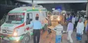  ??  ?? ▪ Ambulances carrying the injured reaching the Trauma Centre.