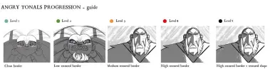  ??  ?? Below: An effects guide on how to apply shadows to reflect the emotion of the characters