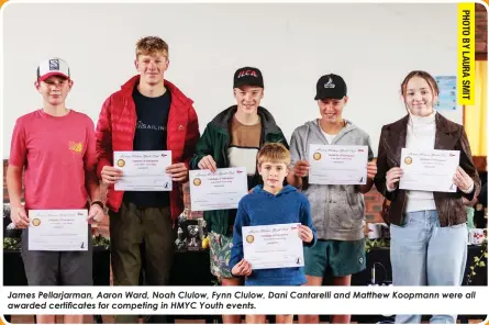  ?? ?? James Pellarjarm­an, Aaron Ward, Noah Clulow, Fynn Clulow, Dani Cantarelli and Matthew Koopmann were all awarded certificat­es for competing in HMYC Youth events.